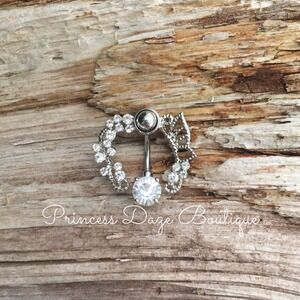 Silver Rhinestone Heart Butterfly Belly Button Ring Body Jewelry